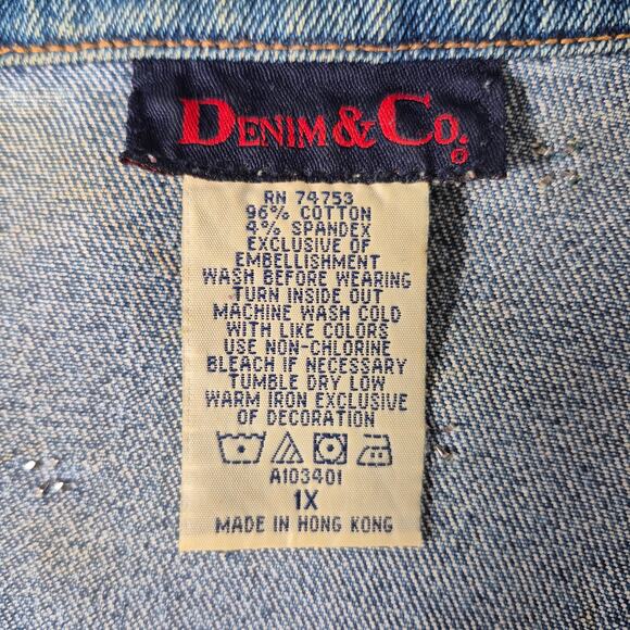 Denim & Co Blue Denim MOTO Boho Studded Vintage Jean Jacket 1 X - Picture 4 of 4